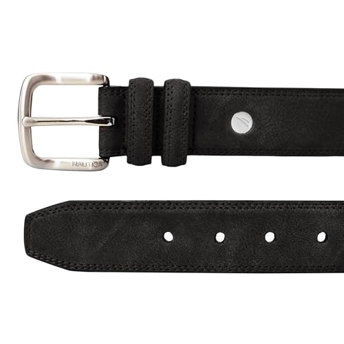 Image of Nautica Men's Casual Leather Belt | Everyday | Classic | Pants | Jeans | Khakis | Chinos | Metal Buckle