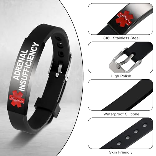 Medical Alert Bracelet Dual-Sided Custom Engraved ID Identification Personalized Wristband for Women Adjustable Band Security Clasp3