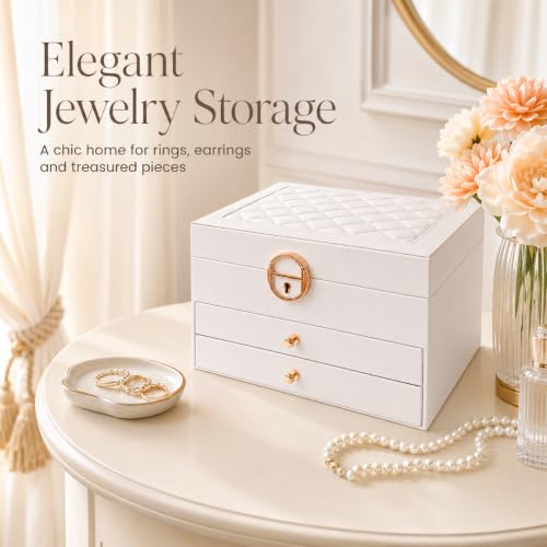 Large Jewelry Box for Women, 3-Layer Jewelry Organizer with 2 Drawers - image 5