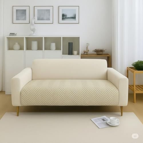 Image of Amazon Basics - Velvet Quilted Make Your Own Sofa Cover |2 Seater | Multi-Layered Fabric |120cm x 70cm | 350 GSM | Color - Beige
