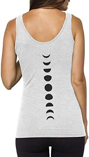 Organic Cotton Yoga Tank Tops. Moon Phases Yoga Shirts for Women. Small Grey.