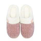 NineCiFun Women's Comfy House Slippers Memory Foam Fuzzy Bedroom Scuffs Slippers Indoor Outdoor Anti Skid Home Shoes with Warm Plush Lining (Pink 9-10 US)