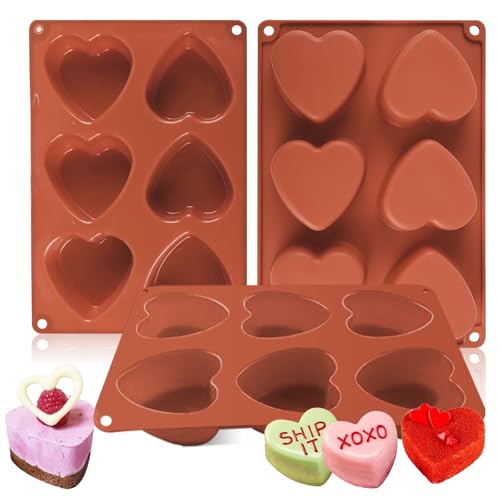 MARUKO 3Pcs Heart Shaped Silicone Mold,Christmas and Thanksgiving,Chocolate Mold, Homemade,Heart Shaped Cake Tin for Ice Cube Soap Cake Dessert DIY Tools