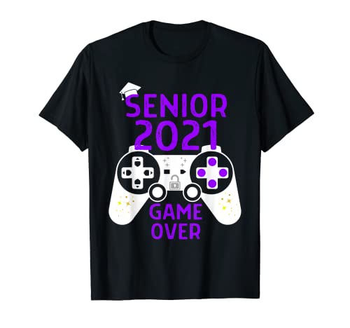 Clase de 2021 Videojuego Senior Over School Gamer Purple Camiseta