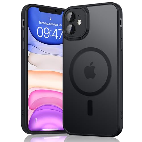 Mugust Magnetisch Hülle für iPhone 11 Hülle Matt Handyhülle Kompatibel mit MagSafe Mattierte Durchscheinende Rückseite Schutzhülle Handyhülle für iPhone 11 (Schwarz)