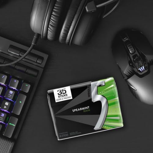 5 GUM - Spearmint Rain Sugar-Free, Chewing Gum, 35-Stick Pack, 6 Packs, Spearmint Rain