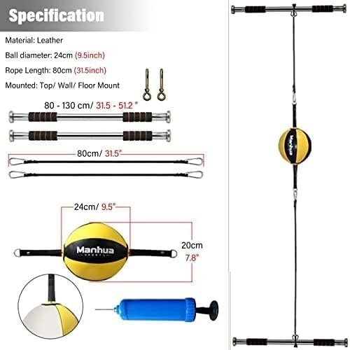 Speed Bag for Boxing, Leather Speed Bag Doorway Mount, Double End Adults Kids Punching Bag/Striking Bag with Pull Bar & Rope, Gym Workout Room Training Dodge Ball