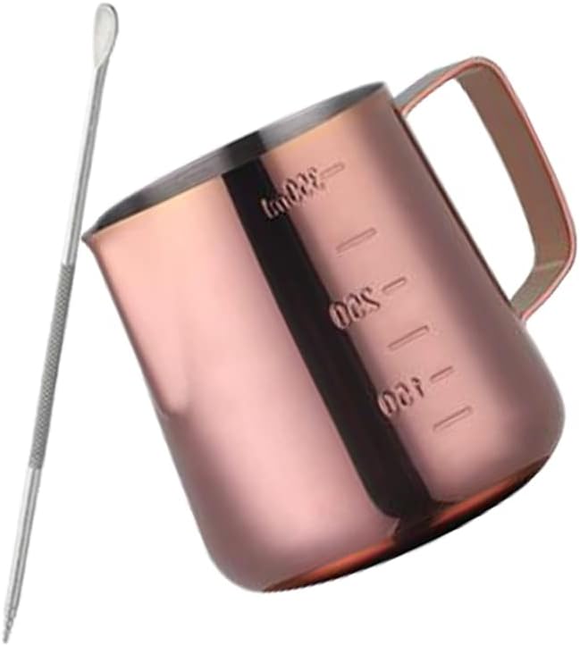 Hoshen Espresso Steaming Pitcher（350ml）, Stainless Steel Inner and Outer Scale Pull Flower Cup, Coffee Art Pen, Latte Puccino Art Milk Frothing Pitcher, Rose Gold