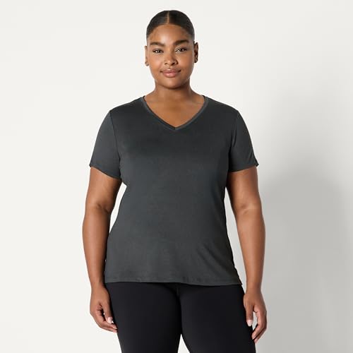 Image of Amazon Essentials Women's Active Quick Dry Tech Stretch Short-Sleeve V-Neck T-Shirt (Available in Plus Size), Pack of 2