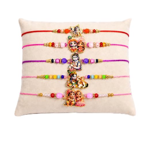 Image of Oblivion Elegant Handcrafted Multicolor Rakhi Combo for Brother Bhaiya Bhai with Thali, Roli Tikka, Silver Color Pooja Coin & Greeting Card | Raksha Bandhan Festival Gift Set | Pack of 7