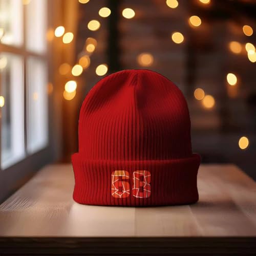 Bonnet rouge 68 Number à double revers isolant en maille côtelée douce