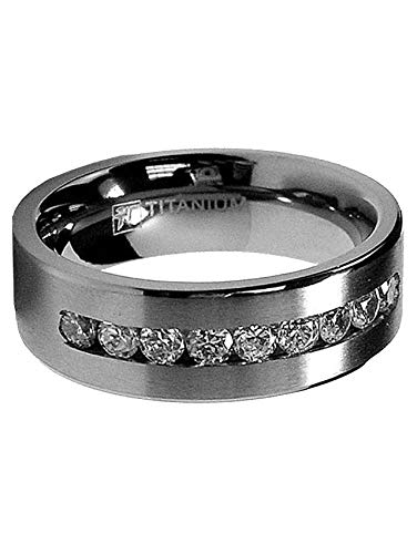 8 Mm Men's Titanium Ring Wedding Band With 9 Large Channel Set Cubic Zirconia Cz Size 7 #TOP2