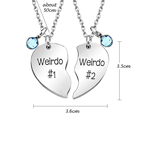 Mjartoria Bff Necklace For 2 Split Heart Engraved Weirdo 1 Weirdo 2 Friendship Necklace Set Best Friends Forever Necklaces Valentines Day Gifts #TOP4