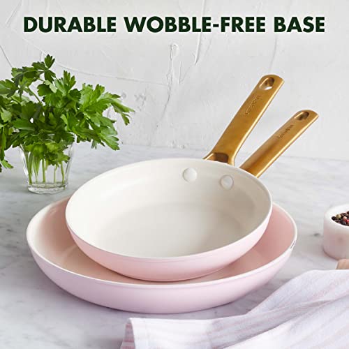 Greenpan Reserve Hard Anodized Healthy Ceramic Nonstick 8" And 10" Frying Pan Skillet Set, Gold Handle, Pfas-Free, Dishwasher Safe, Oven Safe, Blush Pink #TOP6