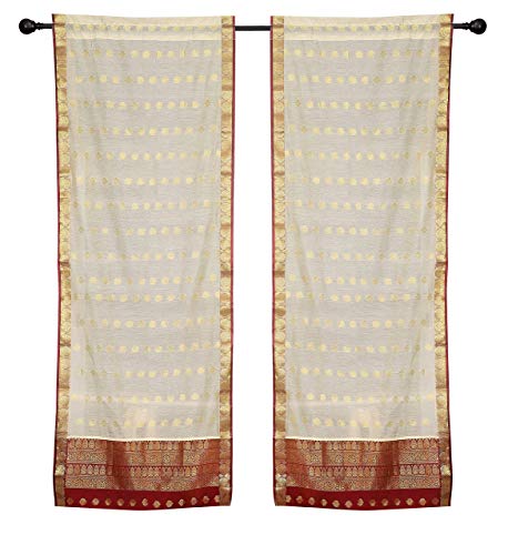 2 Cream Bohemian Indian Sari Curtains Rod Pocket Living Room