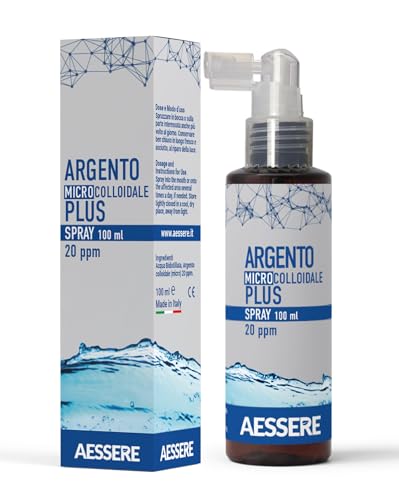 Aessere Argento Colloidale Plus Spray 20PPM, Antibatterico, per Pelle, Gola, 100 ml