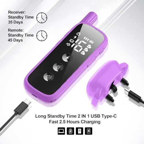 Dog Shock Collar - 2600FT Dog Training Collar with Remote, 3 Modes(Beep/Vibration/Shock), Security Lock, IP68 Waterproof Rechargeable E-Collar for 10-120lbs All Breeds (Purple) - Image 7
