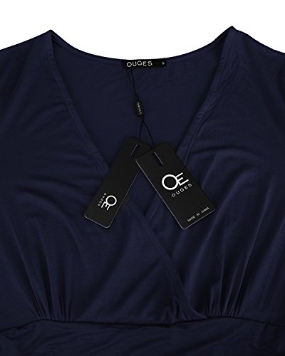 OUGES Womens Long Sleeve V-Neck Wrap Waist Maxi Dress(Navy,L)