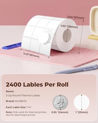 Image of MUNBYN RW403B Bluetooth Shipping Label Printer+3-Up Round Thermal Labels+Label Holder for Rolls and Fanfold Labels