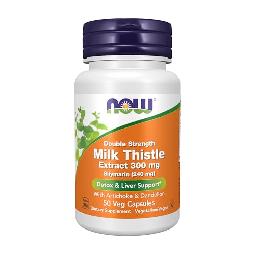 NOW Foods Supplements Silymarin Milk Thistle Extract 300 mg with Artichoke and Dandelion Double Strength Supports Liver Function* 50 Veg Capsules