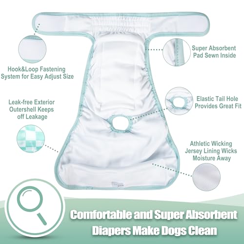 Image of wegreeco Washable Female Dog Diapers Highly Absorbent Reusable Diapers for Dog in Heat Dog Period Diapers, 3 Pack (Checkerboard Green, Black, Coffee, Small)