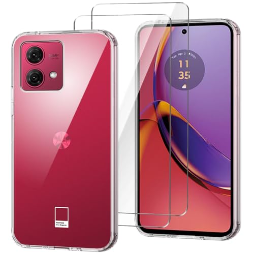 Custodia per Motorola Moto G84 5G Cover + 2 Pezzi Vetro Temperato Trasparente Silicone TPU Morbido Protezione Case Copertura Pellicola Protettiva6.50 - Clear
