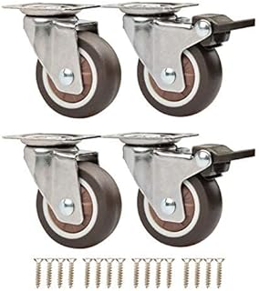 Arinbow 2''Small Caster Wheels + Screws 440Lbs, Swivel Plate Casters with Brakes, Quite Mute No Noise Castors, Markless Rubber Wheels for Replacement, Dolly Wheels for Furniture Trolley Hardwood Floors, Set of 4 (2 with Brakes & 2 without Brakes)