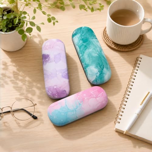 Image of 3 Pack Glass Cases Hard Shell, Portable Hard Eyeglasses Case Linen Fabrics Eyeglass Organizations for Women Girls