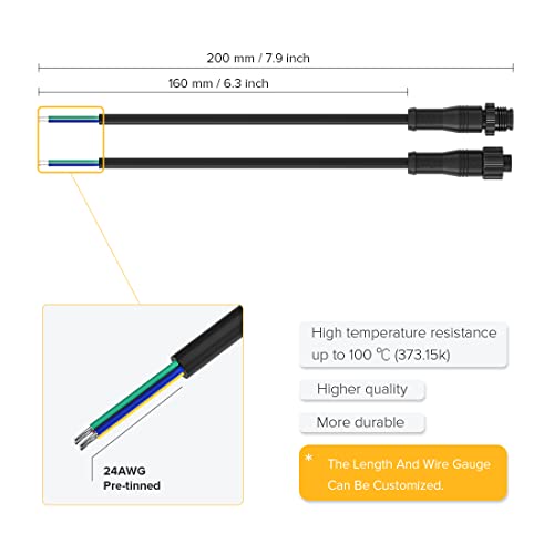 Btf-Lighting 4 Pin Electrical Metal Nut Connector 22Awg Ip68 Male Female Connector 7.87In/20Cm Extension Cable For Car,Truck,Boat,Indoor/Outdoor Led Strip Lights/String 15Mm Metal Nut Small Size #TOP4