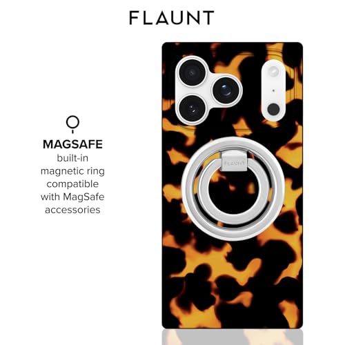Image of FLAUNT Official Square iPhone 17 Pro Case - Tortoise Print | Phone Cover for iPhone 17 Pro - Compatible with MagSafe and Wireless Charging - Drop-Tested Shockproof Designer Hard Cover