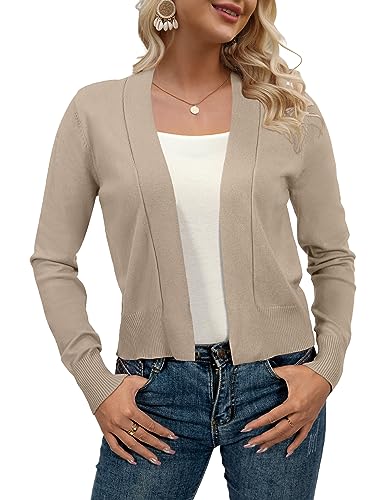 Image of AAMILIFE Women Long Sleeve Cropped Knit Sweater Cardigans Open Front Bolero Shrug