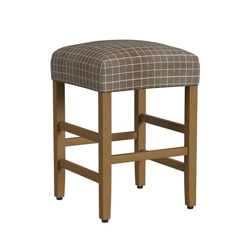 HomePop Home Decor - Taburete de bar clásico con respaldo abierto, taburetes cuadrados de 24 pulgadas con cojín abovedado, estampado de panel de ventana marrón