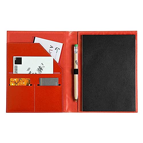 Leather Junior Padfolio With Pen Loop, Business Portfolio Notebook Folder, Portfolio Folder Organizer, 100 Page Pad, Inside Pockets, Card Slots, For Men & Women - Red. #TOP2