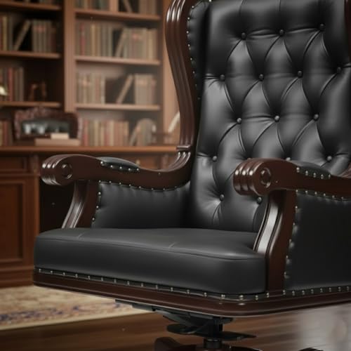 Image of Lakdi The Furniture Director & Executive Chair Luxury High-Back Leatherette Office Chair with Adjustable Height, Fixed Armrests, Wooden Base, Premium Handcrafted Swivel Tilt Chair - 111011290 Black