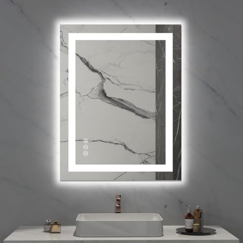 IP54 Waterproof Anti-Fog Bathroom Mirror,LED Vanity Mirror with Touch Control,Adjustable 3000K/4500K/6000K Color Temp&Infinite Dimming,High Lumen CRI95 Backlit Mirror (28x36 in)
