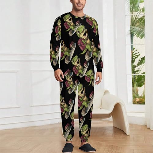 Dinosaur Book Mens Pajamas Set Long Sleeve Sleepwear Pjs Set Shirts And Bottoms Sleep Sets Loungwear2