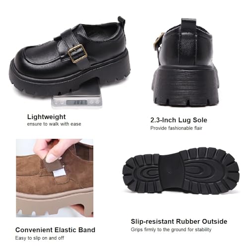 Image of Women's Chunky Heel Platform Loafers, Suede Penny Loafers Slip On Comfort Casual Business Shoes