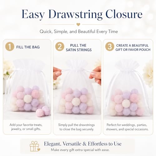 Image of Hopttreely 50Pcs White Organza Bags 6x9 Inches, Large Mesh Gift Bags Drawstring, Jewelry Pouches Candy Treat Sachet Mesh Bag Drawstring for Wedding Party Favors Baby Shower and Fruit Protection