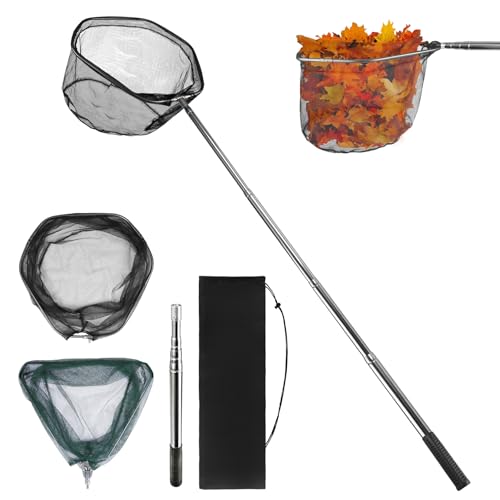 wiipara Teichkescher 155cm, Teich Kescher mit Teleskopstange, Stabil und Klappbar, Aluminium Aquarium Poolkescher für Algen, Schwimmbad, Gartenteich Reinigung, Pool Zubehör