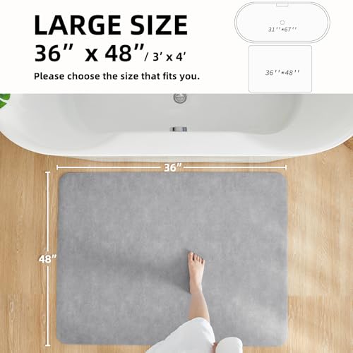 Bathroom Mat Quick Dry, Bathroom Rugs Non Slip Washable Thin Absorbent Bath Mat Fits Under Door Bathroom Floor Mat Perfect for Bath, Shower, or Sink 36"x48" Light Grey
