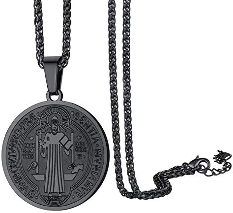 ChainsPro Saint Christopher Protect Us Pendant Necklace,22''+2'' Box Chain 4mm,Silver/Gold/Black Stainless Steel OVA/Medal/Octogon Travellers Protection Patron Saint Pendant for Men Women Boy