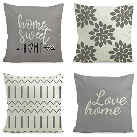 Hoisy Funda de cojín gris, Home Sweet Home Letra, juego de 4 unidades Cover