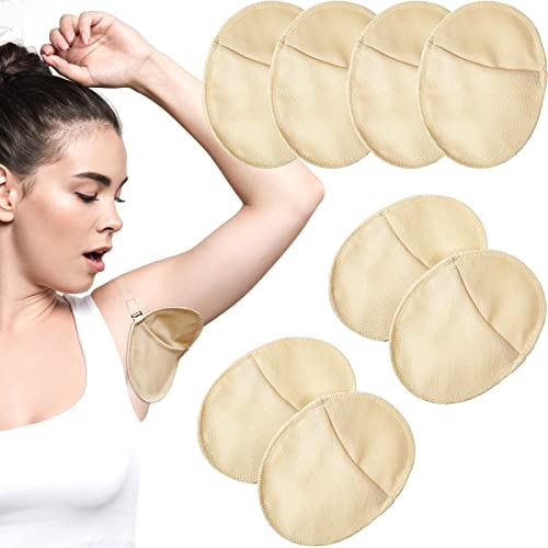 Image of 4 Pairs Underarm Sweat Pads Reusable Armpit Absorbing Guards Washable with Shoulder Strap Under Arm Breathable Absorbent Sweat Protectors Pads Guards for Women and Men(Nude)