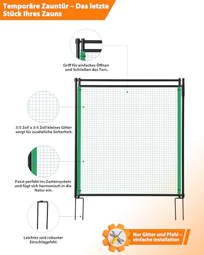Signstek Tor für Begrenzungszaun - 90 cm, Tür für Gartenzaun mit Einhand Öffnung, mobiles Zauntor für Camping, Garten, Weide