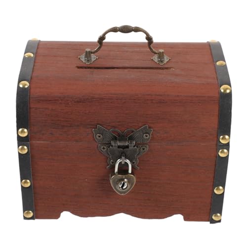 TOYANDONA Caja de Ahorro de Madera Retro con Cerradura Segura Cofre Vintage para Joyas y Organizador Portátil para Decoración Halloween y Navidad