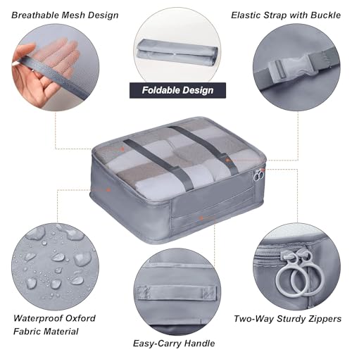 Travel Organizer 7 in 1 Travel Laundry Cosmetics Luggage Packing Organizers Set Makeup Bags Organizer Packing Cubes with Shoe Bag for Travel, Nylon (Grey)