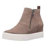  Minetom Plateau Sneaker Damen Wedges Hohe Keilabsatz High Leder Kurzschaft 4.5cm Chelsea Ankle Boots Reißverschluss Keil Schuhe Beige Rosa Blau Grau 34-43 Khaki EU 40