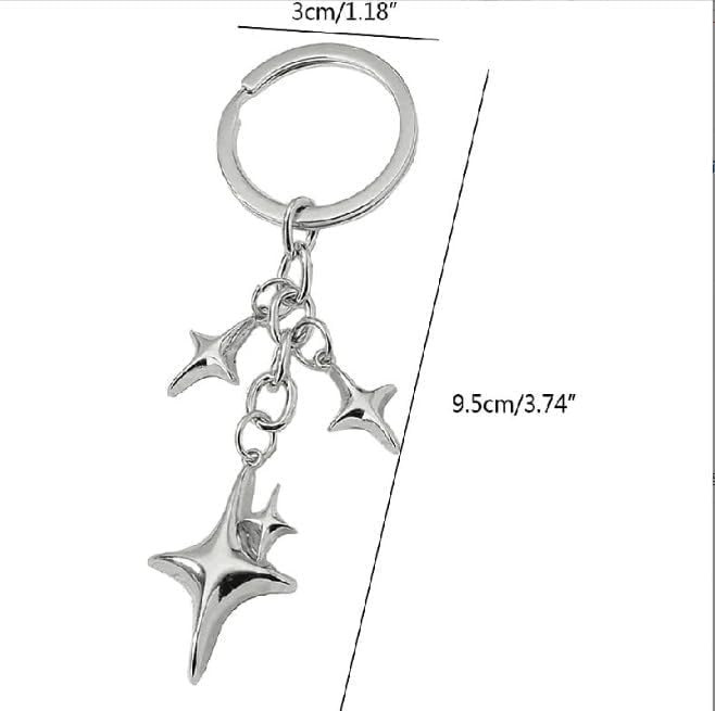 Silver Cute Star Moon Keychain Aesthetic Accessories Stainless Steel Key Ring Purse Handbag Backpack Bag Charms Car Holder Convenient to Carry Decoration,Keyrings and Charms Accessories - Image 4