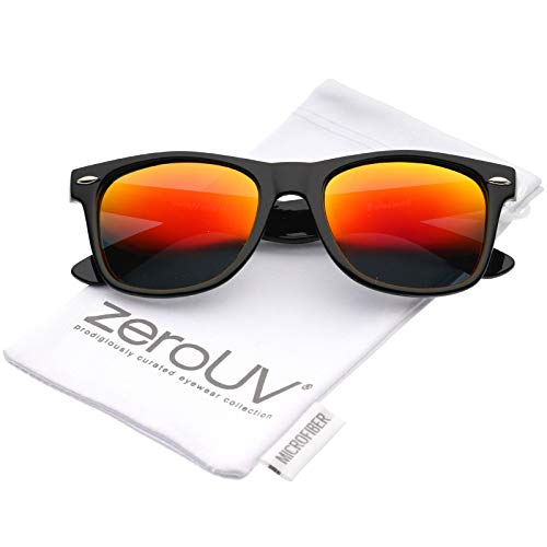 zeroUV - Retro Colored Mirror Polarized Lens Square Horn Rimmed Sunglasses 55mm (Black/Orange Mirror)