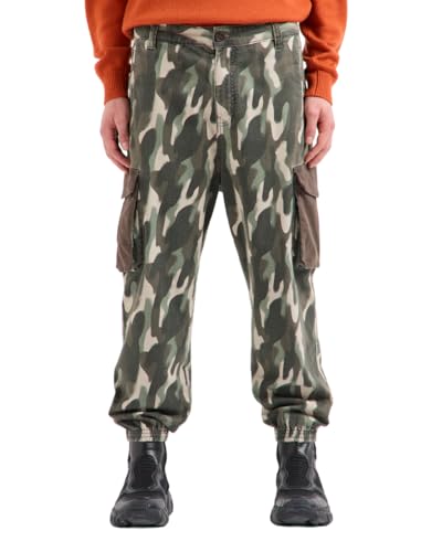 Armani Exchange Men's Slub Stretch Cotton Twill Cargo Pant with All Over Camo Pattern
